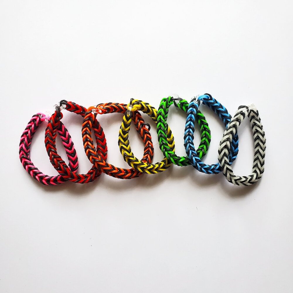 Handmade Multicolor and Black Fishtail Rainbow Loom bracelets